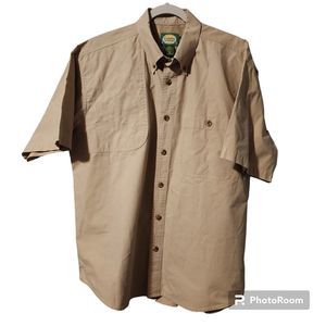 Cabela’s Mens Short Sleeve Tan  Button Down Vented Shirt Size Large